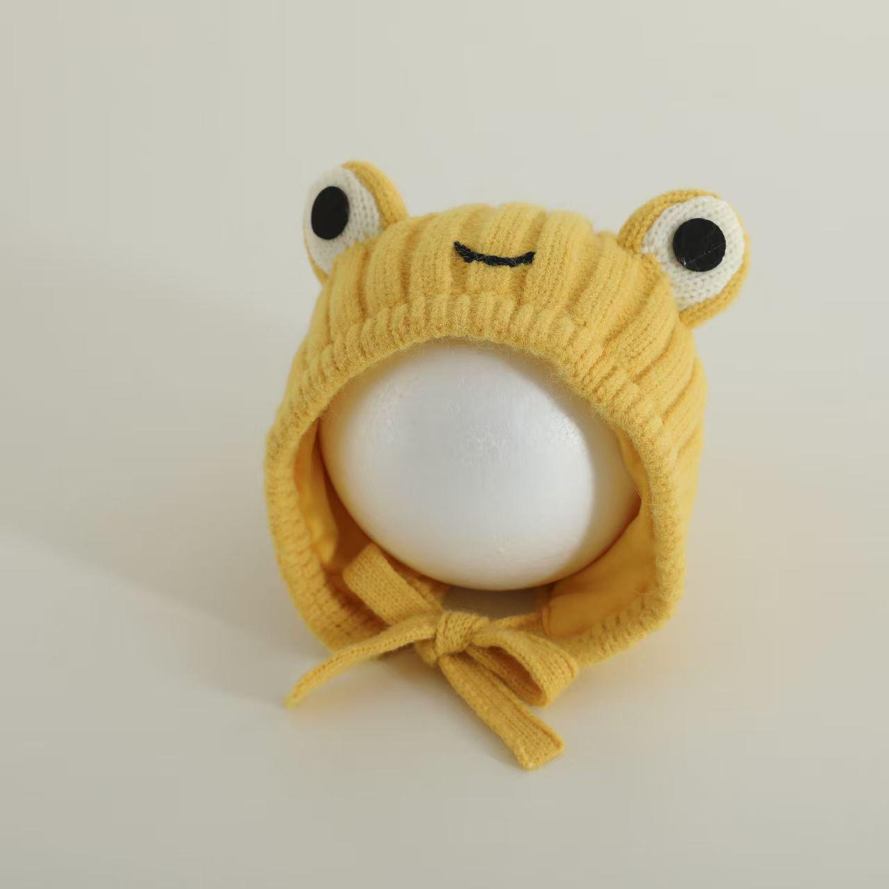

Kids Knitted Hats Kids Knitted Hats Cute Cartoon Frog Headgear Children Beanies Toddler Pullover Ear Protection Hat жёлтый