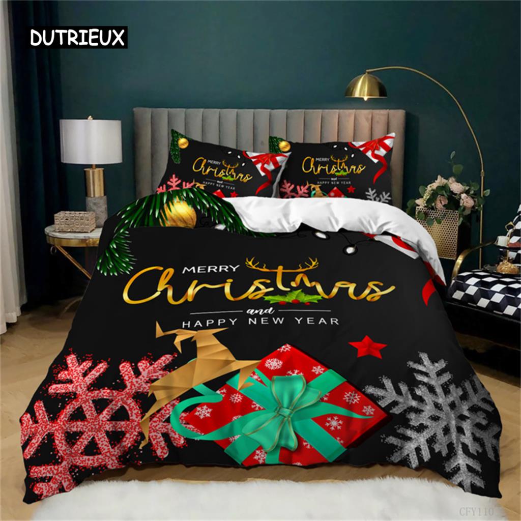 Santa Claus  or Elk Duvet Cover Bedding Set Full Queen for Boys Girls Gifts Bedroom Microfiber Comforter Cover with Pillowcases
