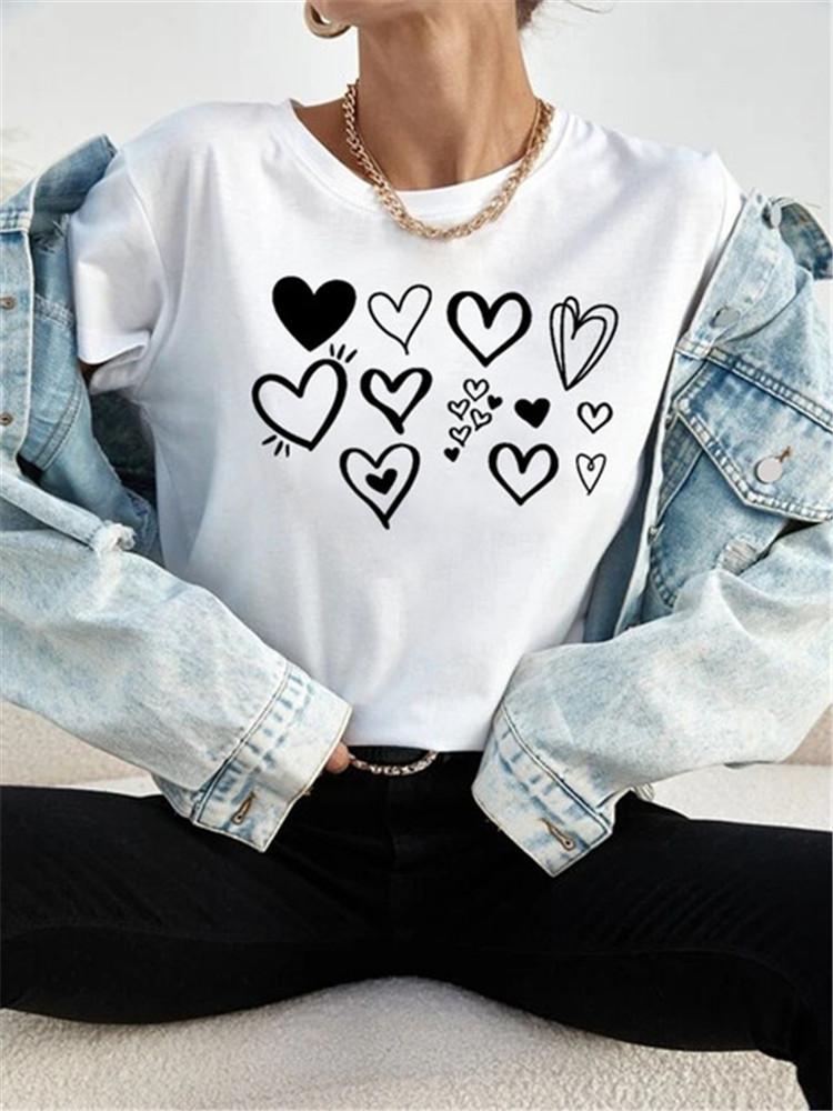 Love Heart Print Women T Shirt Summer Funny Short Sleeves O Neck  Tops Tee Female 90s Casual Fashion Clothing