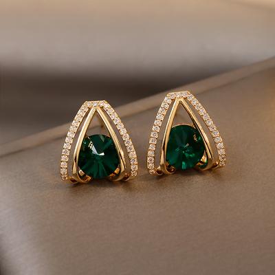 Exquisite Green Crystal Stud Earrings For Women Fashion Shiny Rhinestone Earrings Girls Holiday Jewelry Ear Accessories Gifts