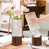 Clear Glass Cylinder Flower Vase with Wooden Base Rustic Wedding Party Dining Table Centerpiece Hydroponic Flower Holder Transparent Plants Container