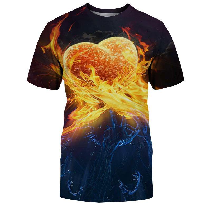 Summer New Love 3D Printed Men's and Women's Short Sleeves Loose and Slim Half Sleeve Shirt