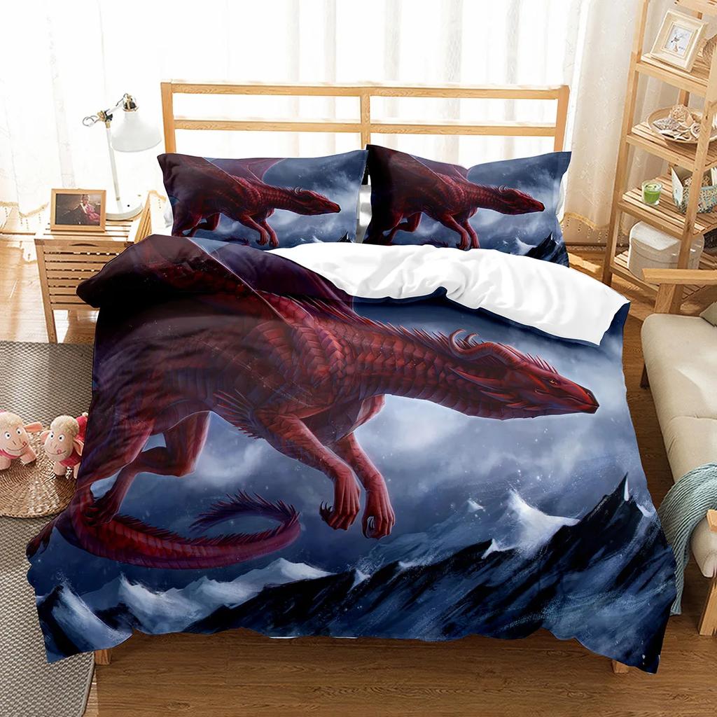 Fierce Fire Breathing Dragon Theme Duvet Cover For Women Men Children Teens For Bedroom Decorations Red Black Queen King Size