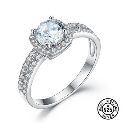 Anillos de Plata de Ley 925 Para Mujer Clásico Redondo Circonita Transparente Boda Compromiso Anillos Nupciales Aniversario Joyería Fina