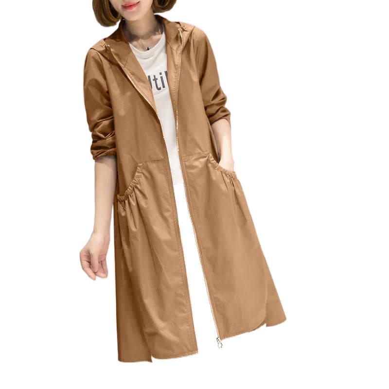 2025 Spring/Autumn Korean Style Mid-Length Over-the-Knee Trench Coat with Lining - Loose Fit, Plus Size