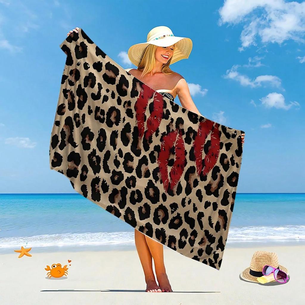 Wild Leopard Lip Print Beach Towel Single Sided 2D Print Trendy Quick Dry Towel Home Bathroom Pool Beach Vibe Decor Travel Towel
