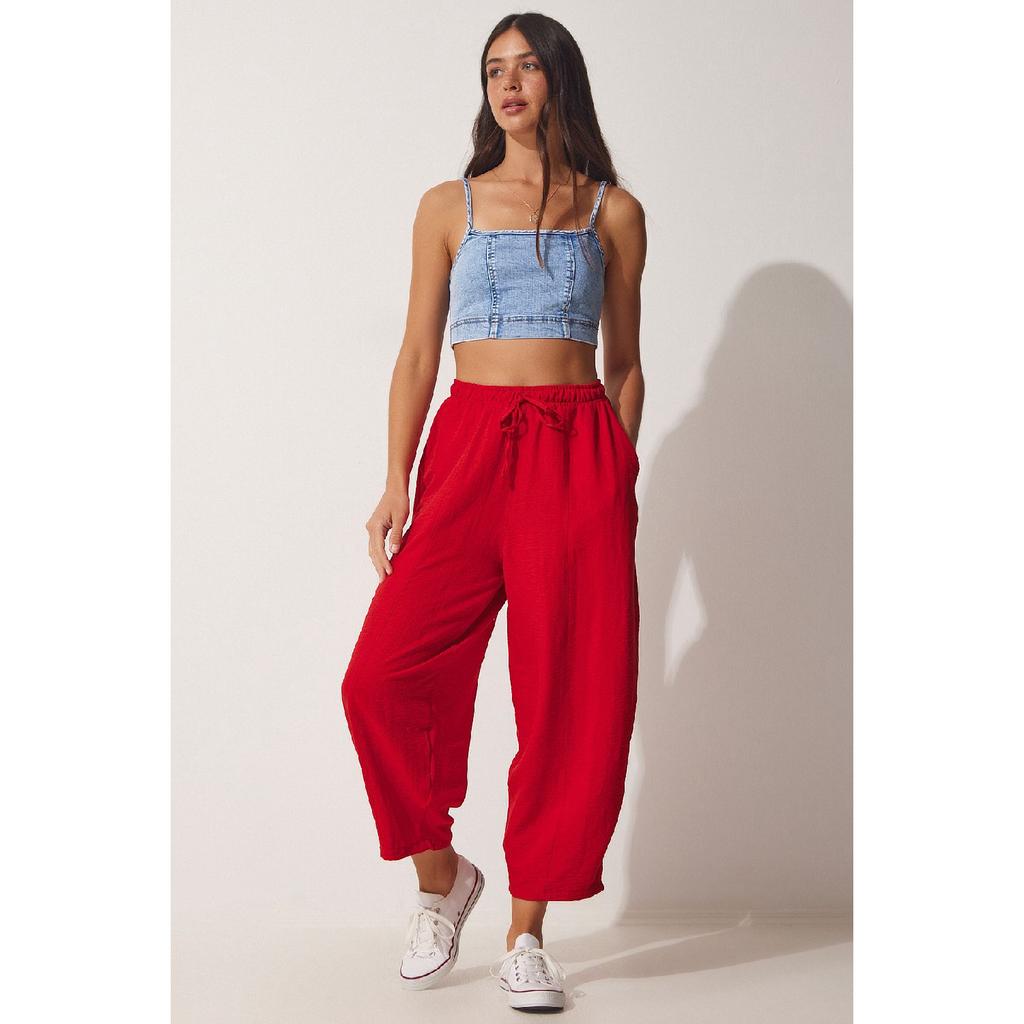 Women's Black Pocketed Linen Viscose Shalwar Trousers Cv00001