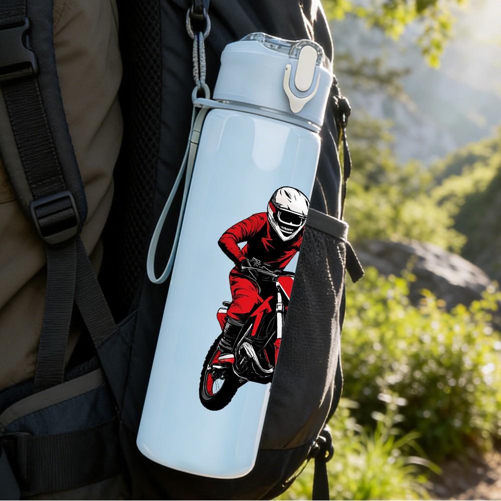 1PC Mountain Biker Silhouette 750ml Color Plastic Sports Water Bottle Leakproof Flip Straw Lid Suitable for Sports Office Home Use