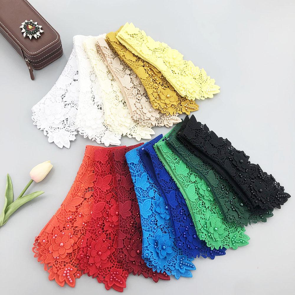 Fashion Multi-Color Hollow Out Lace Beaded Detachable Faux Collar Elegant Knitted Polyester Neck Accessory for Sweaters Shirt