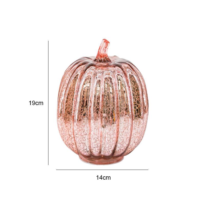 Rose gold glass pumpkin lantern Halloween Decor for Tables Centerpiec Lighted Collectible Thanksgiving Autumn Harvest Figurine