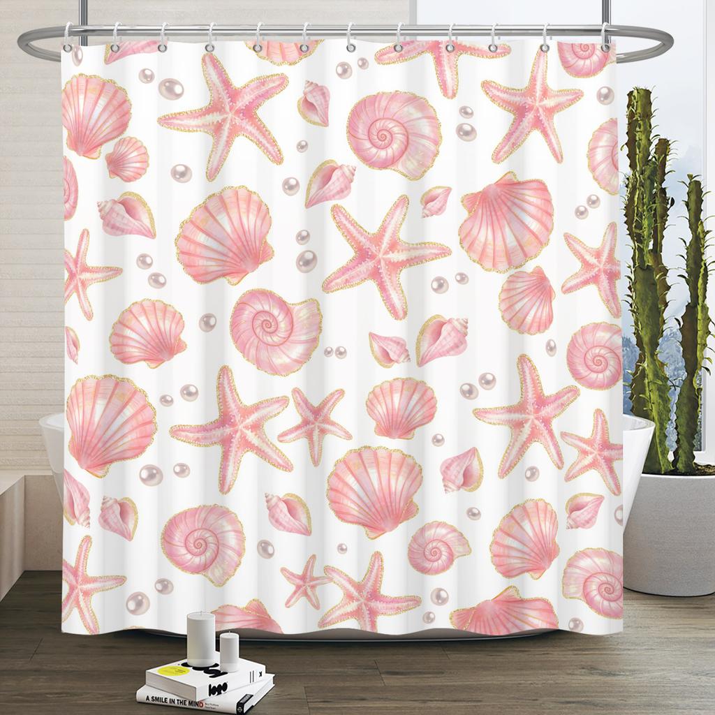 Marine Life  Shower Curtain Turtle Shells Starfish Anchor Ocean Style With Hooks Bathroom Decor Curtain Waterproof Sea Theme
