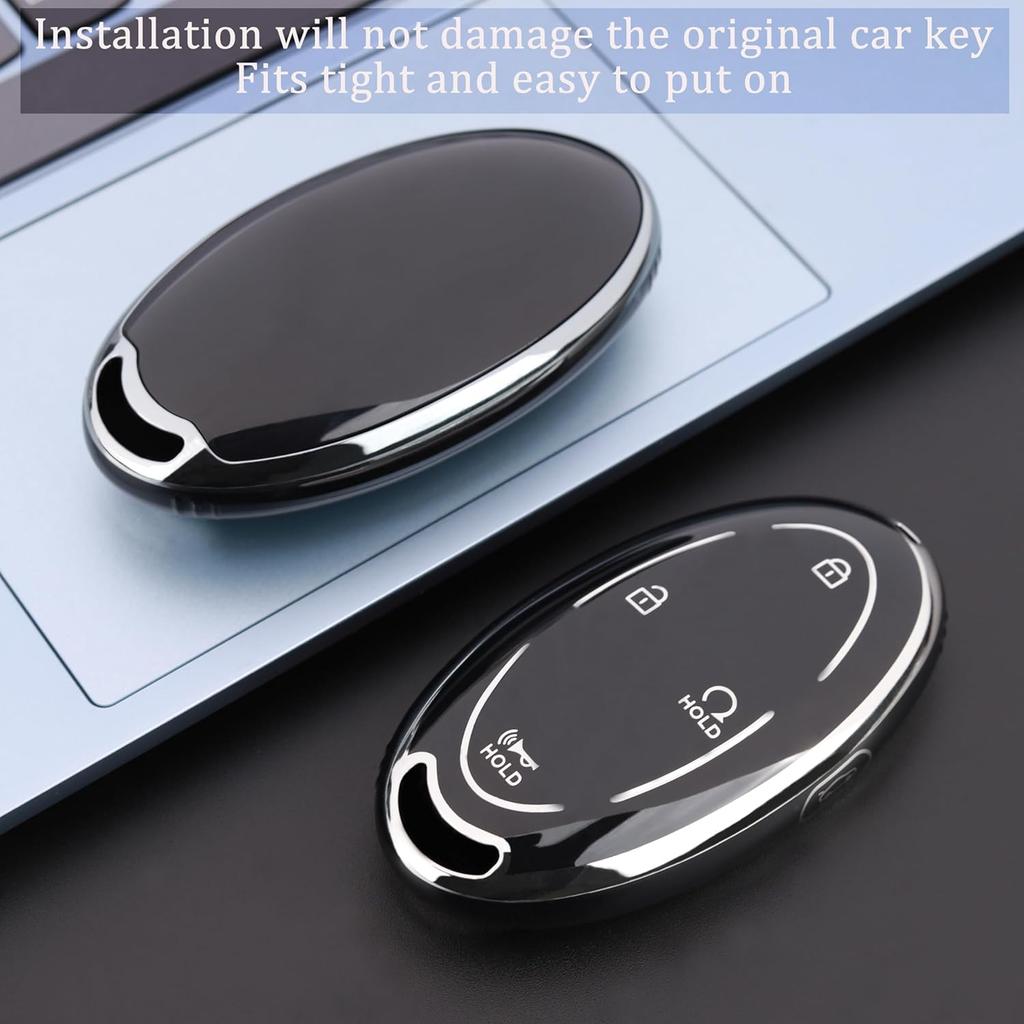 5-Button Key Fob Cover For Hyundai 2024-2025 Tucson Elantra Santa Fe Kona Sonata IONIQ, Protective Case With Anti-Loss Keychain, Black