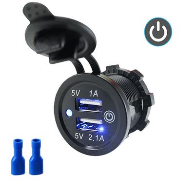 Çift USB Araç Şarj Soketi Su Geçirmez DC 12 V-24 V 3.1A Güç Çıkışı Dokunmatik Anahtarı ile Araba Motosiklet için Deniz Tekne
