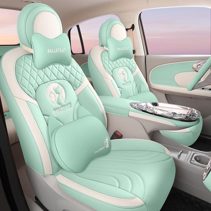 ORA Ballet Cat Leather Seat Cover - Cartoon Design, Full Enclosure, Four Seasons Use