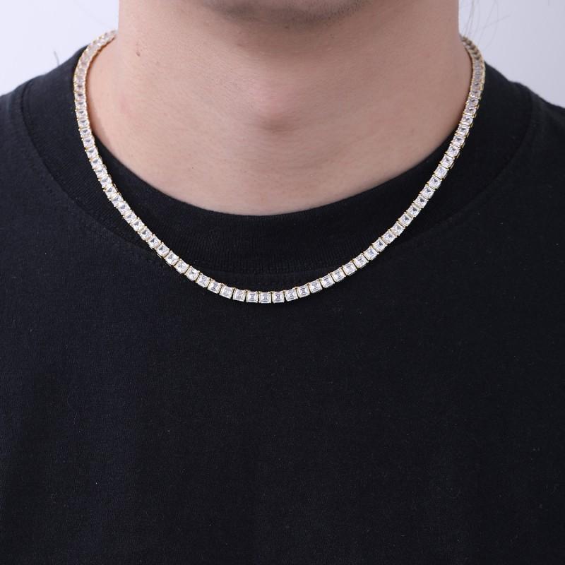Geometric Zirconia Tennis Chain Necklace Men Women Retro Style 2026 Copper Plated Gold