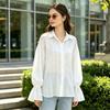 European and American ins casual loose jacquard shirt women's autumn texture pure cotton lapel horn sleeve women's shirt