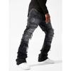 DRIPX New Stacked Jeans Men Patchworks Spliced Denim Ripped Wash Frayed Pants Male's Streetwear Men‘s Tassel Motorcycle Jeans