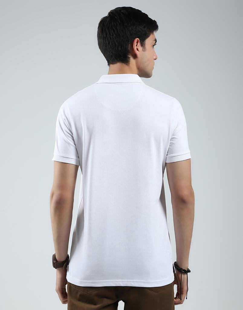 MONTE CARLO Mens Solid White Collar Neck Half Sleeve T-Shirt