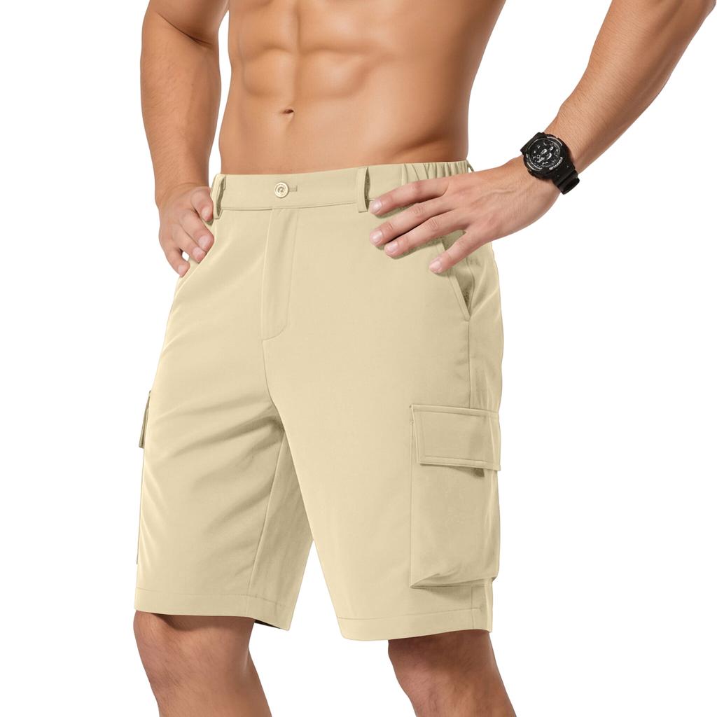 Men's Cargo Shorts Relaxed Fit with Multiple Pockets Button Closure Elastic Waistband Outdoor Apparel