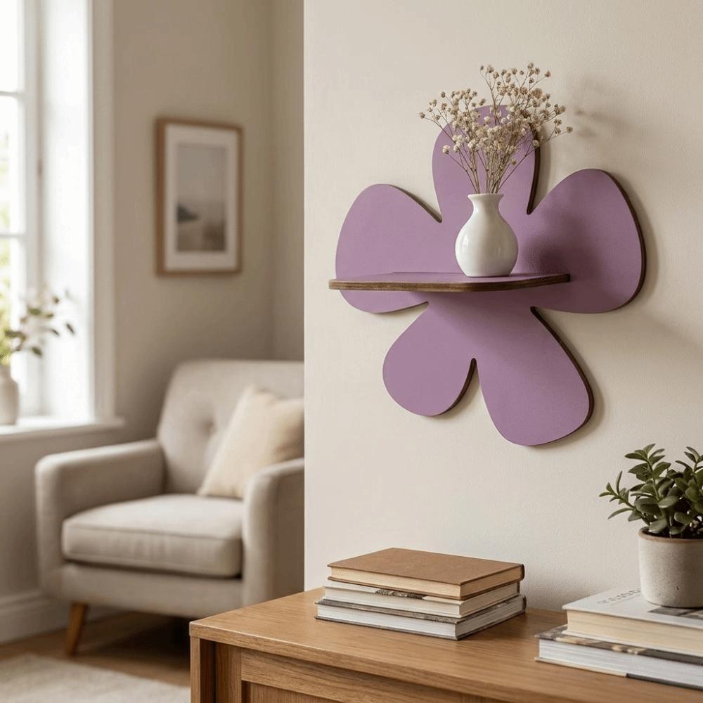 Wall-Mounted Flower Floating Wall Shelf Wooden Wall Hanging Shelf Modern Plant Shelf  Office