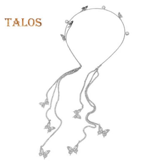 

Обруч для волос с искусственным жемчугом, сверкающие стразы, изысканные бабочки, кисточка, повязка на голову с короной для девочек, аксессуары для волос серебряный