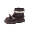 Britischer Stil Mädchen Fleecegefüttert Schleife Perlen Spitze Martin Knöchelboots