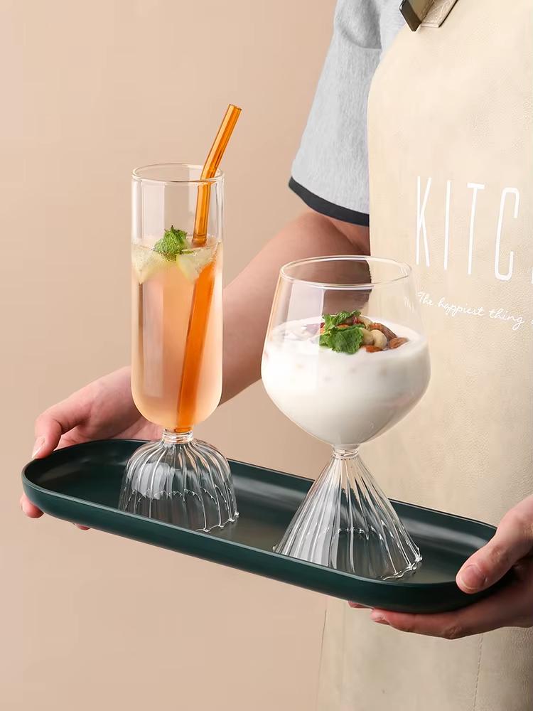 Colorful Vertical Grain Modern Bouquet Waist Glass Vase - Ice Cream Bowl Water Cup Champagne Cocktail Test Tube Wine Glasses