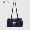 Fashionable Washed Denim Texture One-Shoulder Underarm Bag