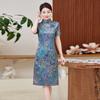 Light luxury plaid retro silk dress  new slim mulberry silk cheongsam dress