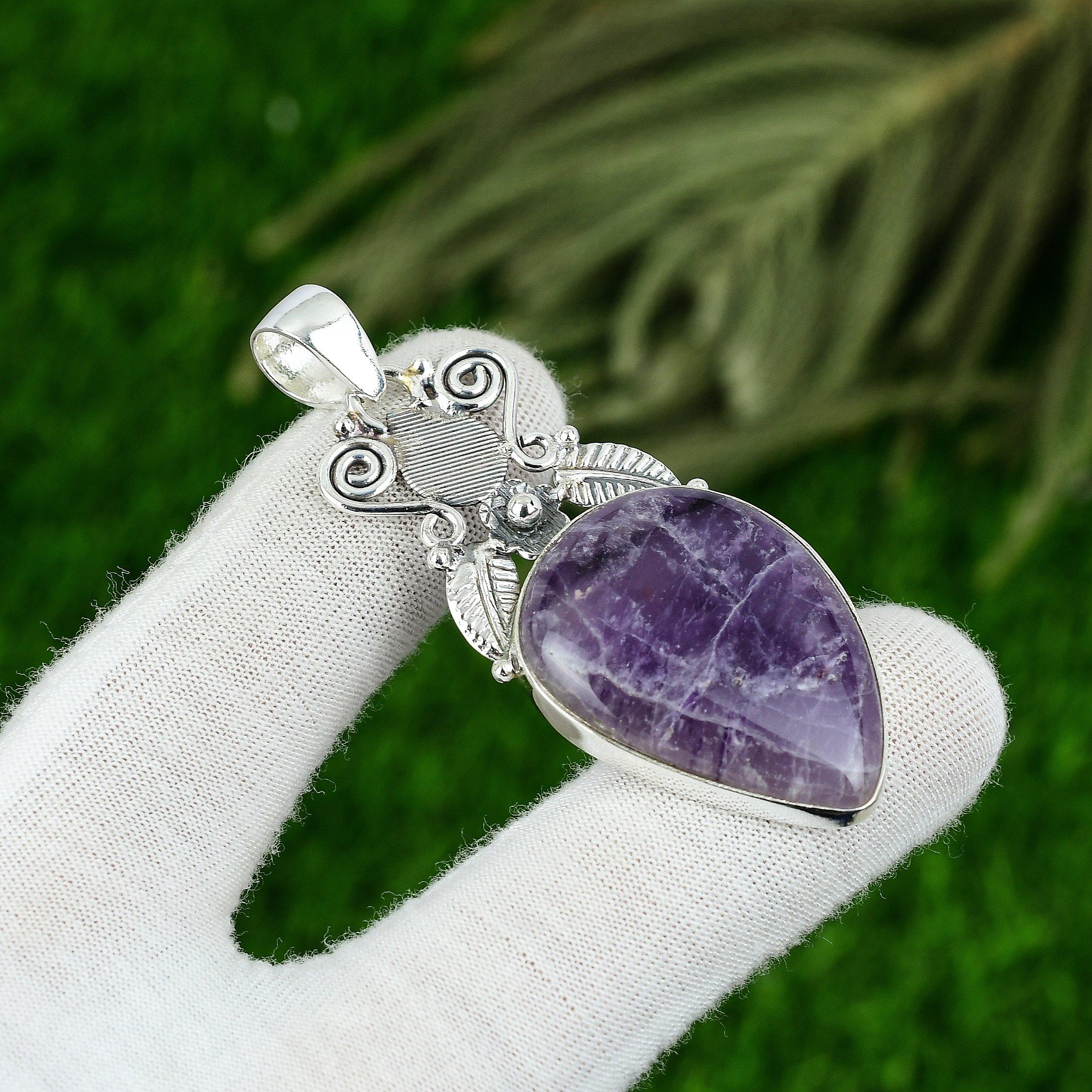 

925 Sterling Silver Star Amethyst Gemstone Birthday Wife Bezel Pendant Jewelry