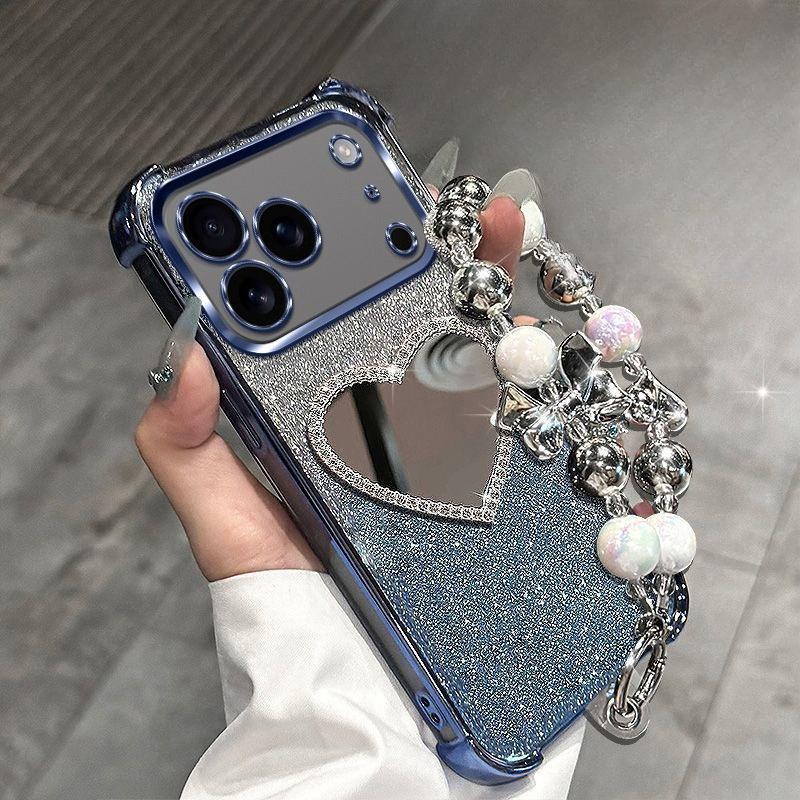 Glitzer Stoßfest Verchromung Liebe Spiegel Armband Hülle für iPhone 17 Air 16 16E 15 14 Plus 13 11 11 Pro XS Max XR X Silikonhülle