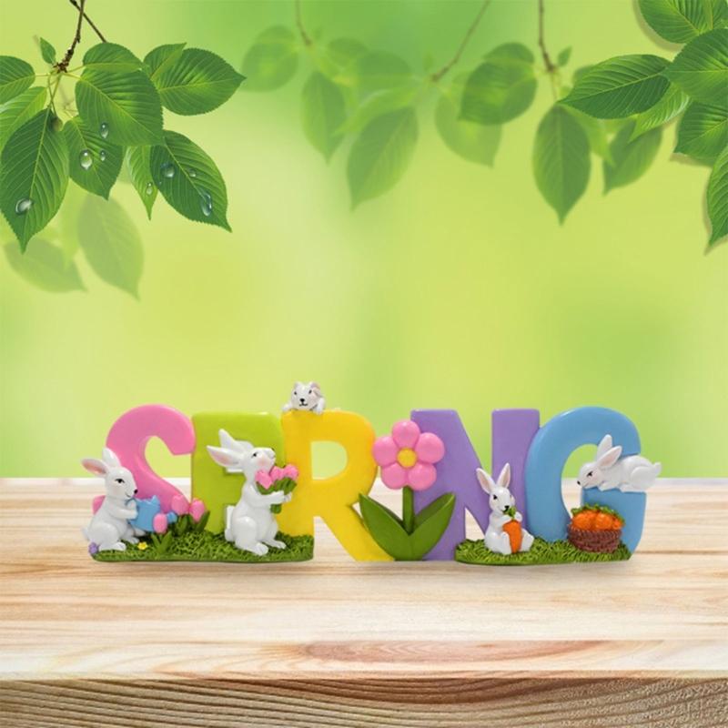 Easter Spring Rabbit Statue Table Decoration Tabletop Figurine for Home Party