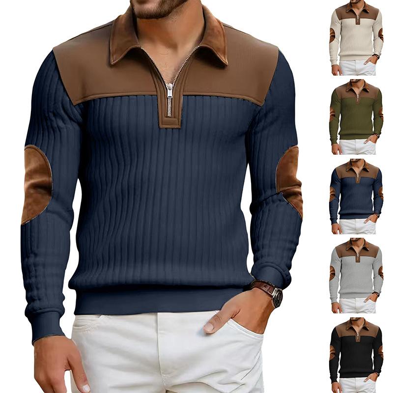 Patch Ribbed Cardigan with Lapel Casual Commuting and Sports Style Autumn Winter Zipper Sweatshirt Vintage Outdoor Style Knit Sweater