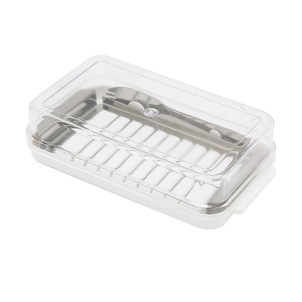 Stainless Steel Butter Cutter Box Cheese Storage Container with Transparent Cover for KitchenWhite