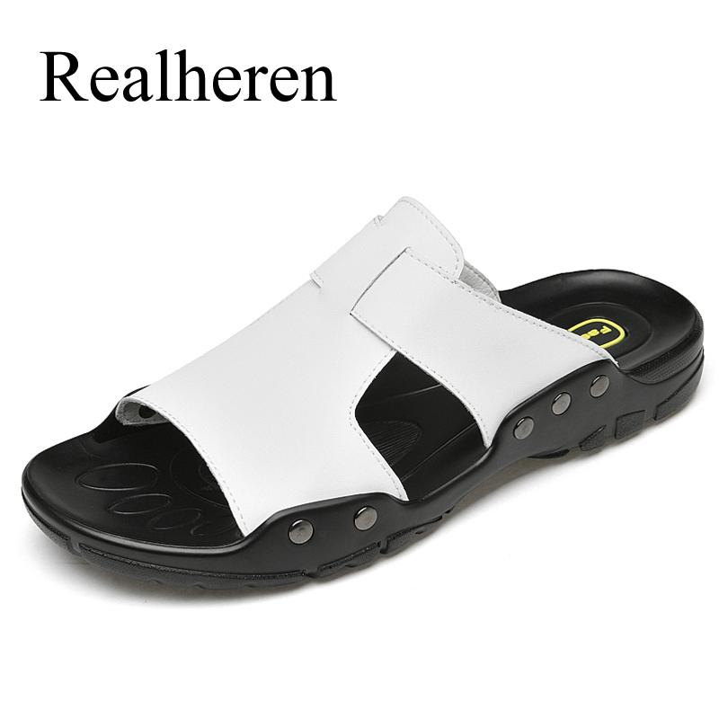 Summer Men Leather Slides Slippers Plus Size 50 51 52 Casual Shoes Outdoor Beach Black Soft Sandals Flat New Fashion 2026
