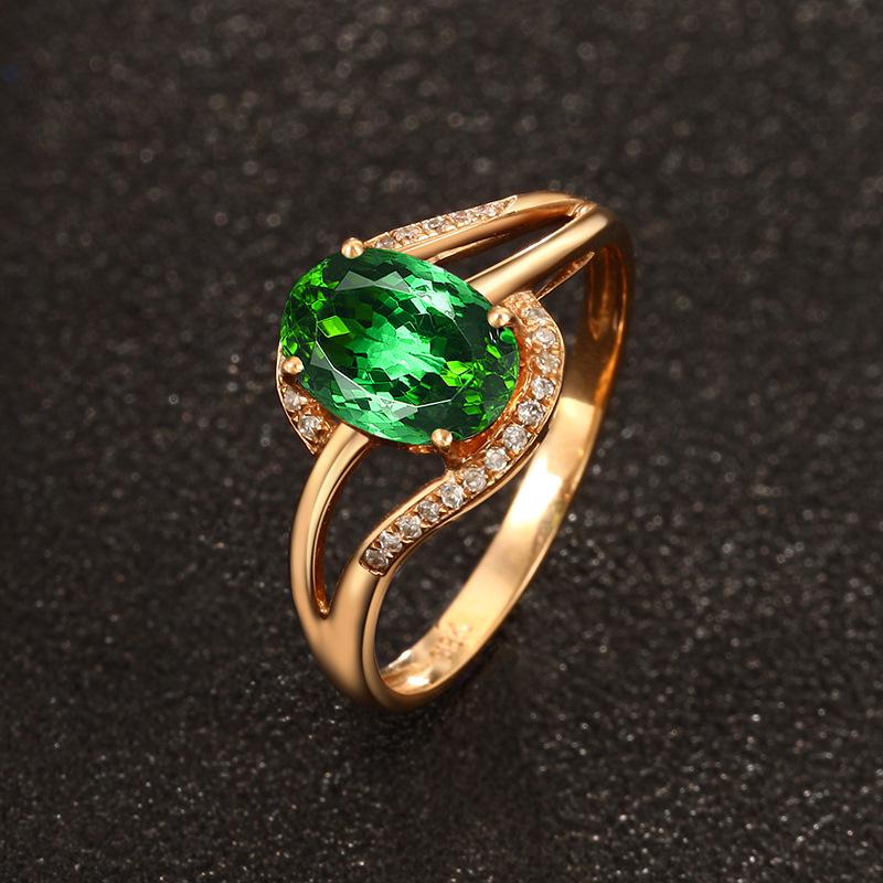 18K Rose Gold Plated Green Tourmaline Emerald Open Ring for Women