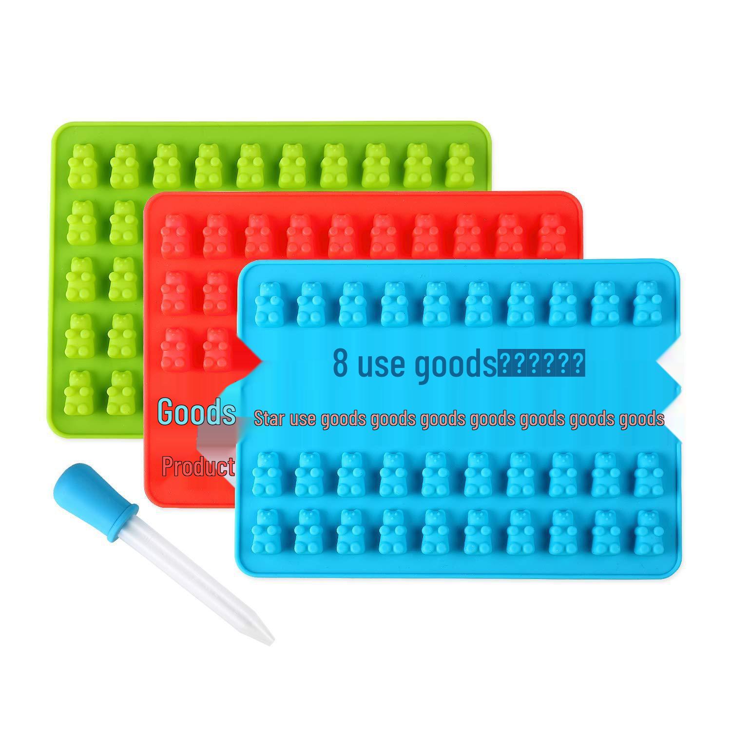 Cartoon Silicone Candy Mold - 50 Holes for Gummy Bears, Cookies, Chocolate, and Ice Cubes with Dropper 50-Hole Bear Mold (No Dropper) синий