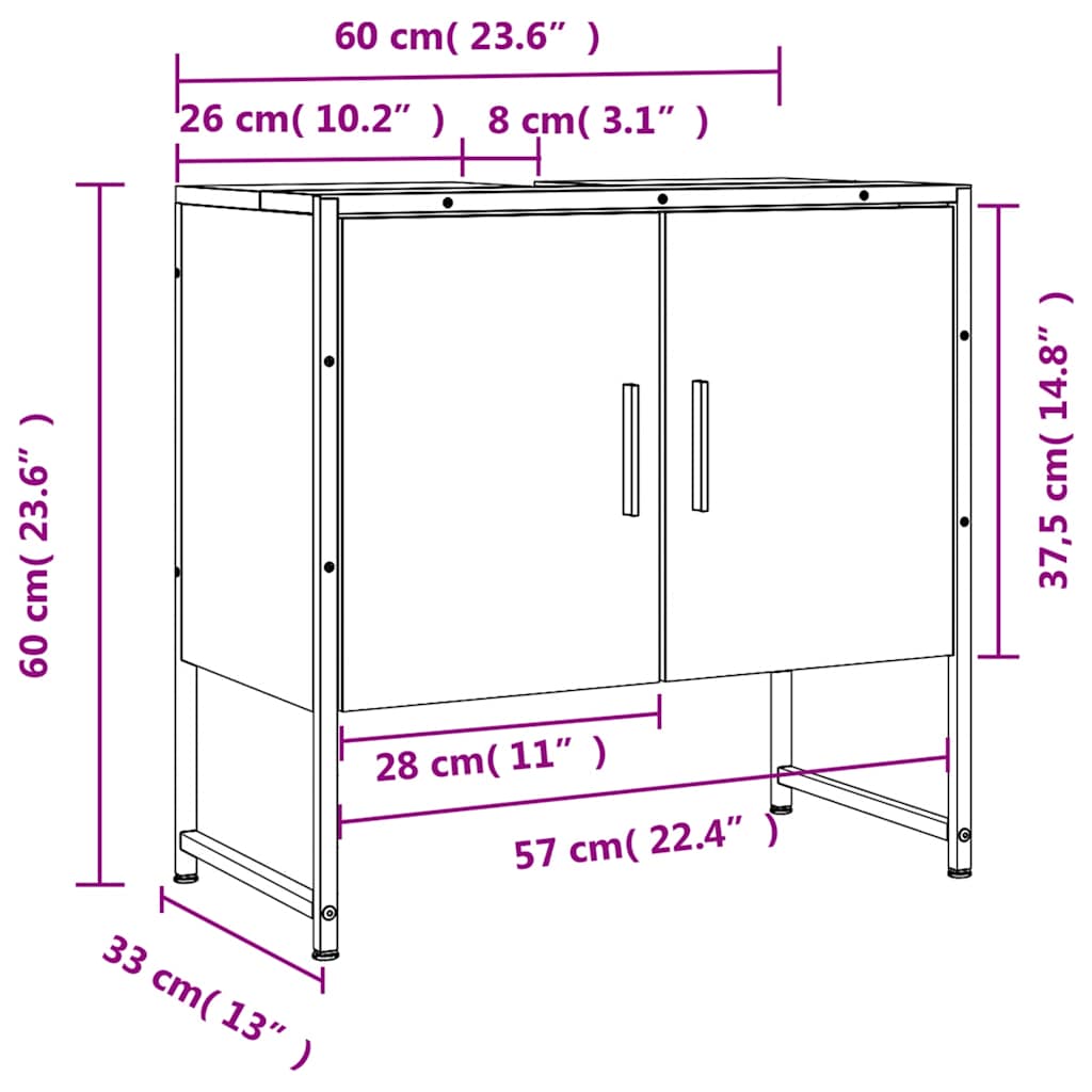 Washbasin Cabinet in Sonoma Oak 60 x 33 x 60 cm Particleboard