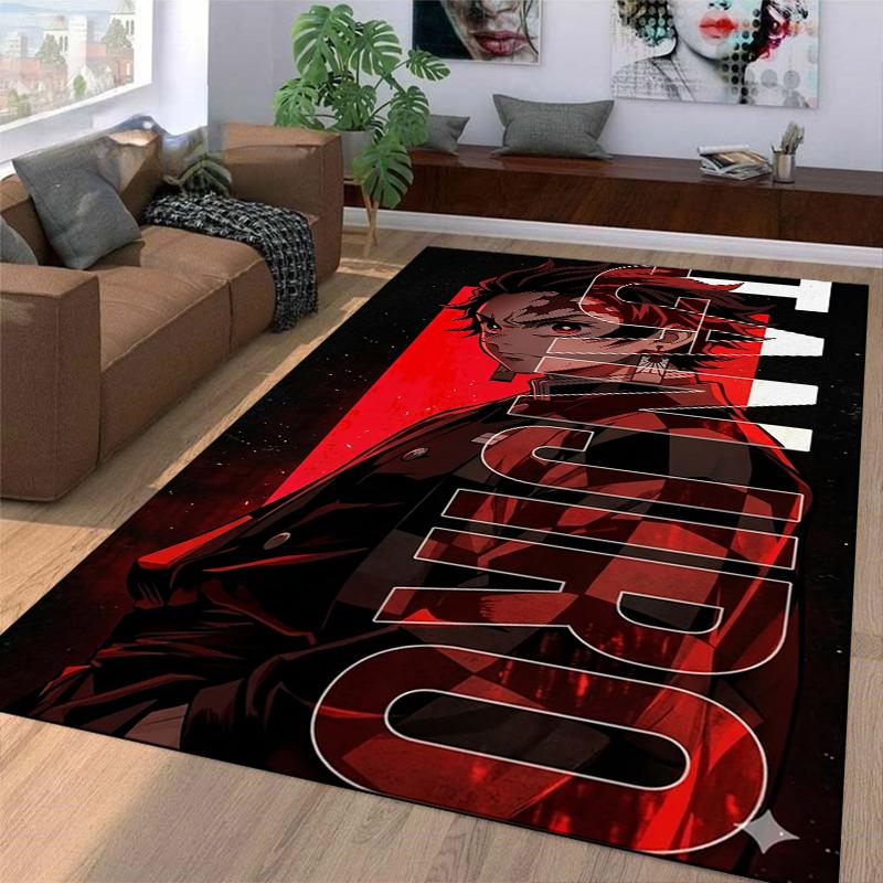 "Anime Style Red and Black Character Print Carpet for Bedroom Decor" Suitable for use as an anti-slip for living room bedroom sofas