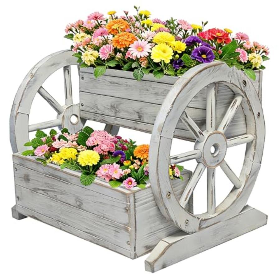 

NestNature Wooden Wagon Planter Box Raised Garden Bed Decorative Garden Planters with Wheels for Indoor Outdoor Decor Plants in United States
