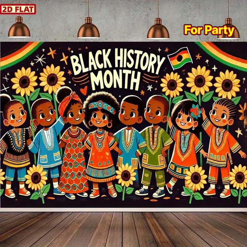 

Black History Month Backdrop, African American Kids with Sunflowers and Traditional Clothes for Party Decoration 47.2x31.5inch/120*80cm