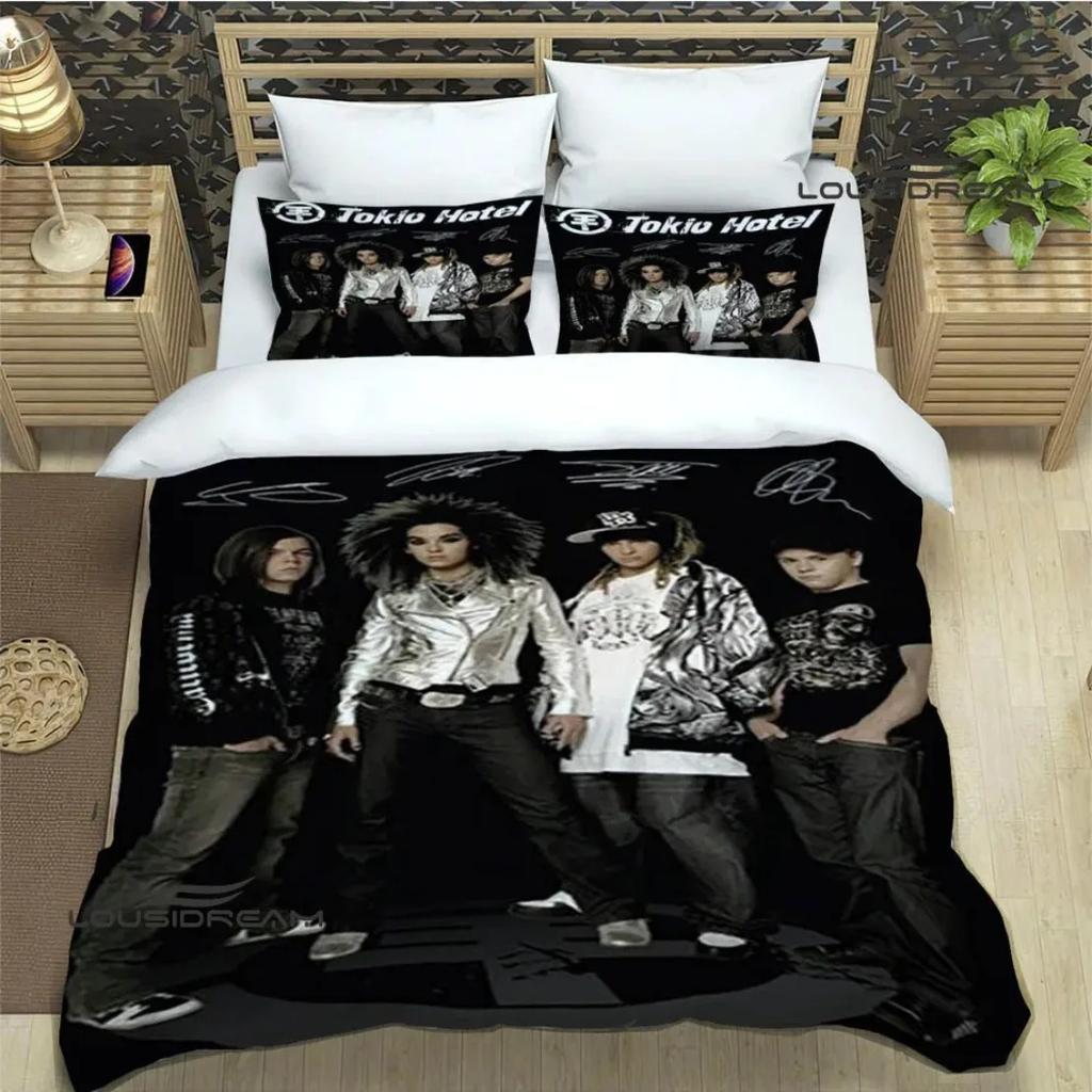 Täcke Tokio Hotel Band Tryckt Sängklädesset Rockband HD Täcke För Barn Sängklädesset Sängkläder Sovrumsinredning