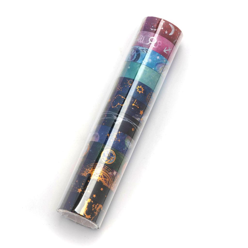 Starry Sky Washi Tape Set: 12 Rolls Hot Stamping for Universe-Themed DIY & Journaling