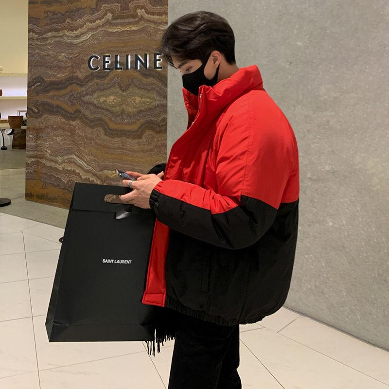 

Хлопковая куртка мужская зимняя контрастного цвета с воротником-стойкой, хлопковая куртка в корейском стиле, модная свободная утолщенная хлопковая куртка 2XL красный