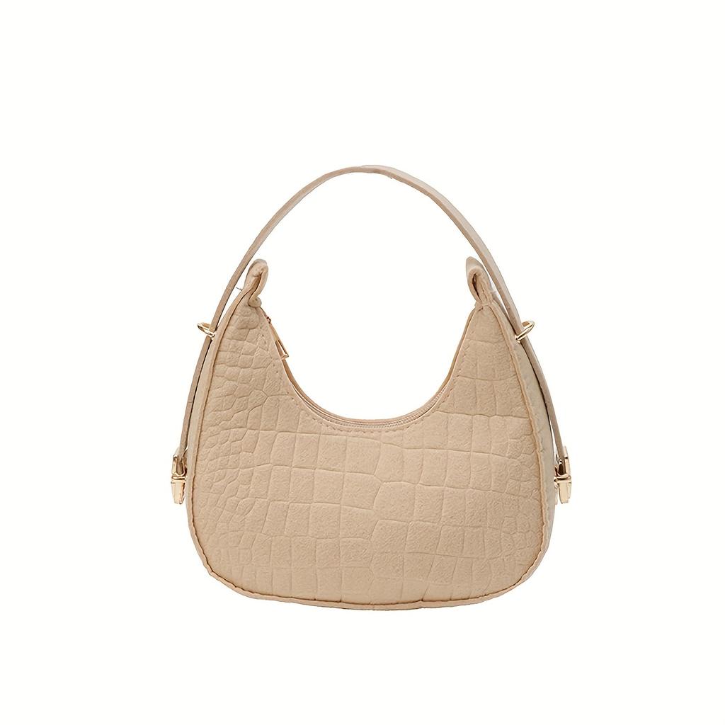 Stylish Felt Handbag for Women Chic Single Underarm Dumpling Handbag with Golden-Tone Hardware, Textured Design, Zip Closure, Polyester Lining