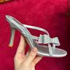 Fashion Luxury Rhinestones Bowknot Narrow Band Women Slippers Sandals Fashion Crysatl Stiletto High Heels Mules Slides Summer Shoes