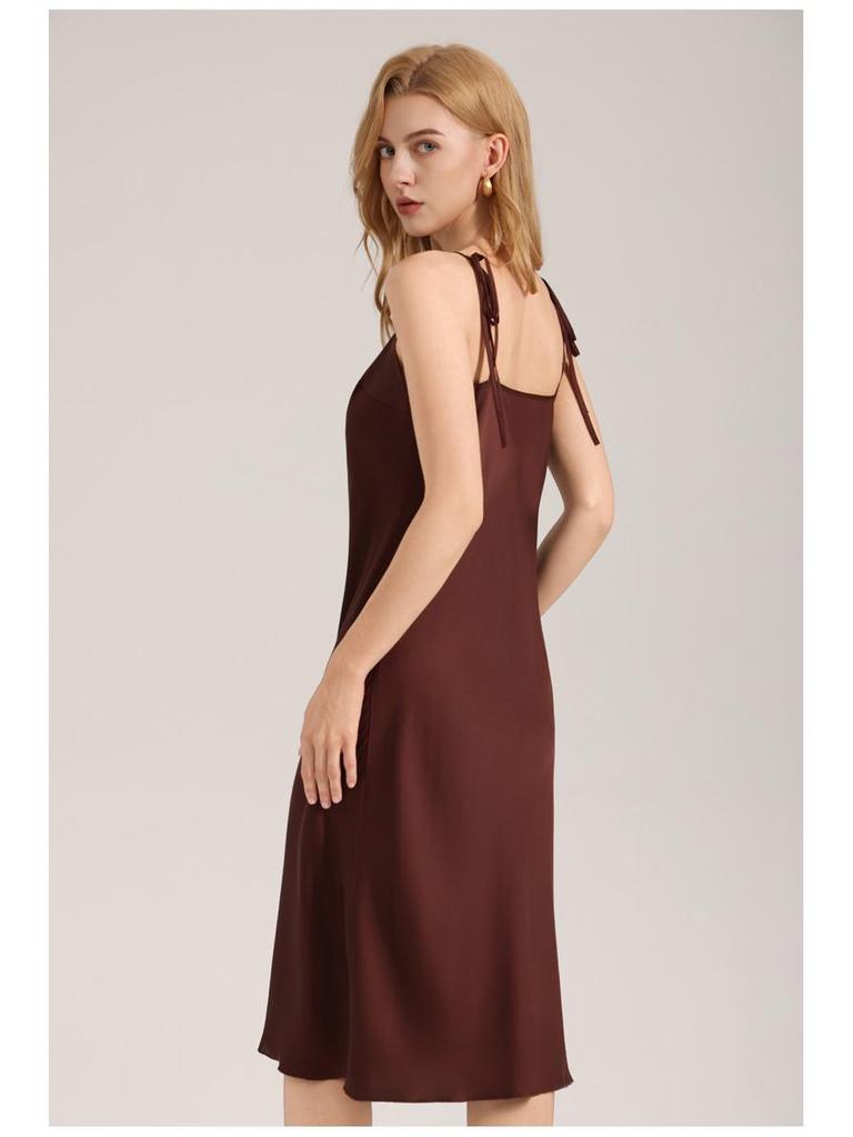 WB Solid Color Satin Slip Dress - Casual Women's Pajamas Homewear