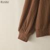 ZANZEA Women Casual Round Neck Long Sleeve Loose Pullover Blouse