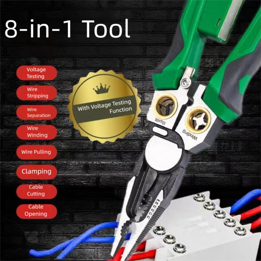 New Multi-function 8 in 1 Wire Stripper Electrical Measurement Manually Needle-Nose Pliers Professional Pulling Pliers