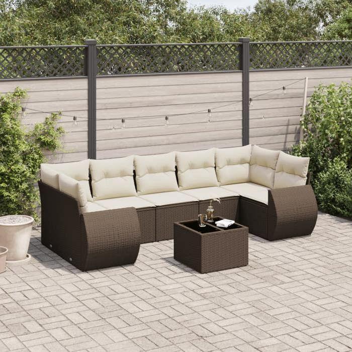 VidaXL Salon de Jardin avec Coussins 8 pcs, Canapés de Terrasse, Ensemble de Meubles de Patio, Mobilier d'Extérieur, Marron 3253480